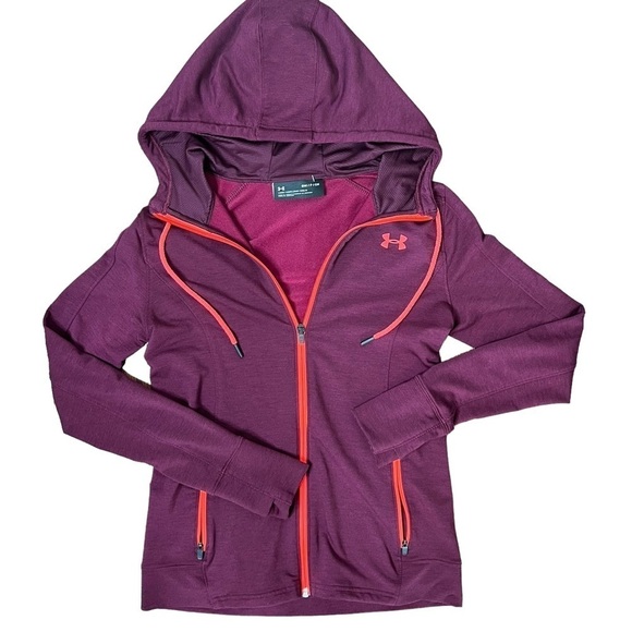 Under Armour Crimson Coral Full Zip Up Hooded Sweatshirt Athletic Jacket Small - Picture 15 of 15